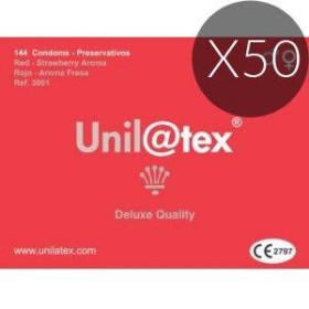UNILATEX PRESERVATIVOS ROJOS/FRESA 144 UDS x 50 UDS por sólo 1 300,00 €