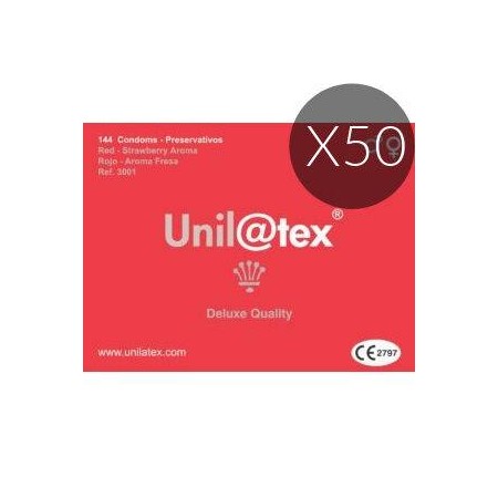 UNILATEX PRESERVATIVOS ROJOS/FRESA 144 UDS x 50 UDS por sólo 1 300,00 €
