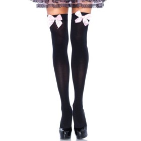 LEG AVENUE MEDIAS ALTAS NEGRAS CON LACITO ROSA TALLA UNICA por sólo 7,99 €