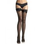 LEG AVENUE MEDIAS DE REJILLA NEGRA CON DETALLE SUPERIOR DE ENCAJE Y LAZO