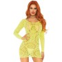 LEG AVENUE MINI VESTIDO DE ENCAJES MANGA LARGA NEON TALLA UNICA