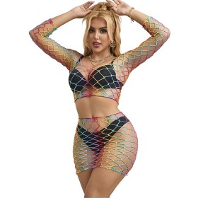 SUBBLIME - 952440 2-PIECE FISHNET BODYSTOCKING LONG SLEEVE RAINBOW ONE SIZE sólo 14.99€