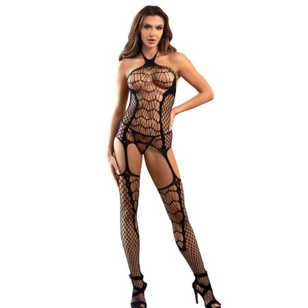 SUBBLIME - 952105 FISHNET CROTCHLESS BODYSTOCKING WITH HALTER NECK AND OPEN BACK BLACK ONE SIZE sólo 14.99€