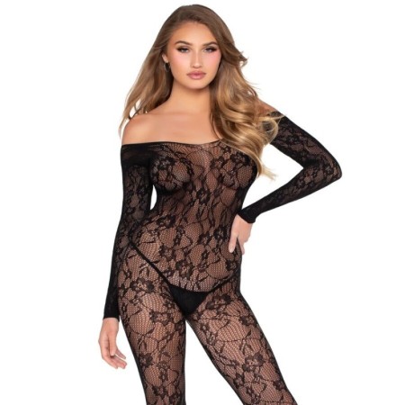 LEG AVENUE - 89366 BODYSTOCKING DE LENCERÍA DE ENCAJE NEGRO - TALLA ÚNICA - Universo SexShop