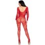 LEG AVENUE - 89366 BODYSTOCKING DE LENCERÍA DE ENCAJE ROJO - TALLA ÚNI